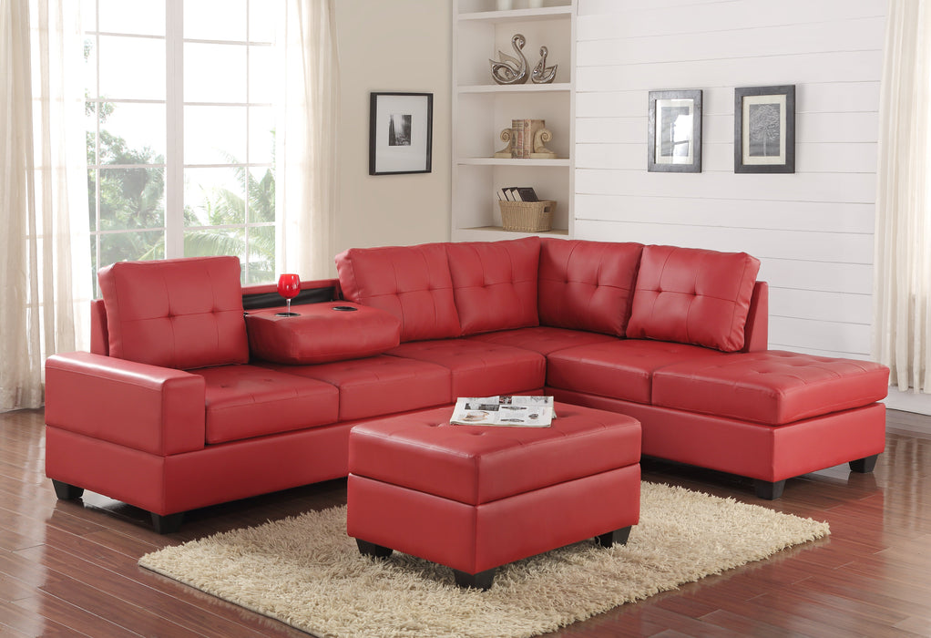 Heights Red Faux Leather Reversible Sectional with Storage Ottoman