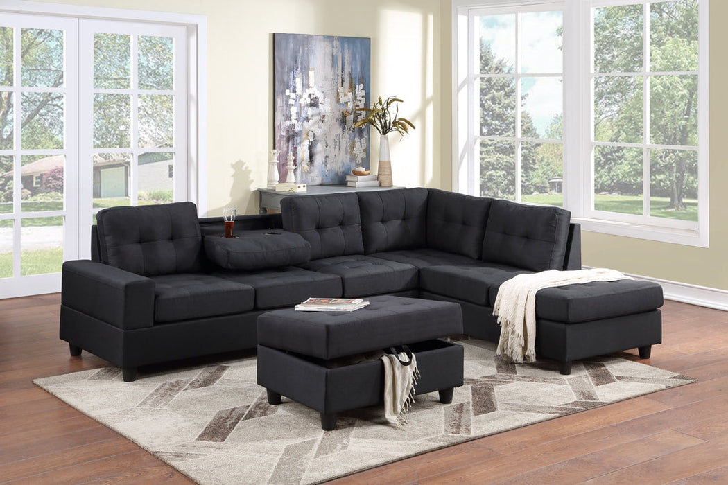 Heights Black Reversible Sectional with Storage Ottoman