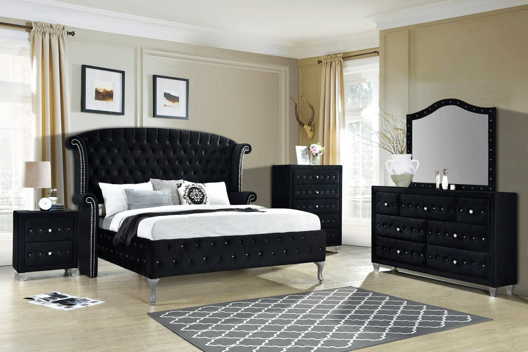 Diamond Palace Black Velvet Platform Bedroom Set