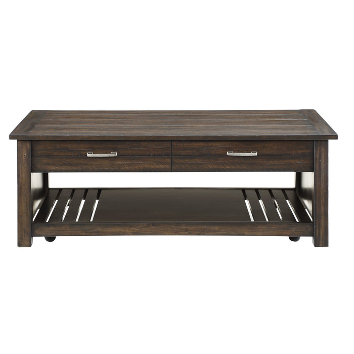 Traine Distressed Dark Brown Lift Top Cocktail Table