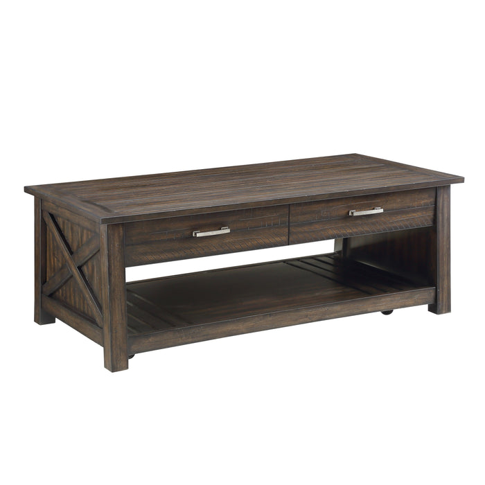 Traine Distressed Dark Brown Lift Top Cocktail Table