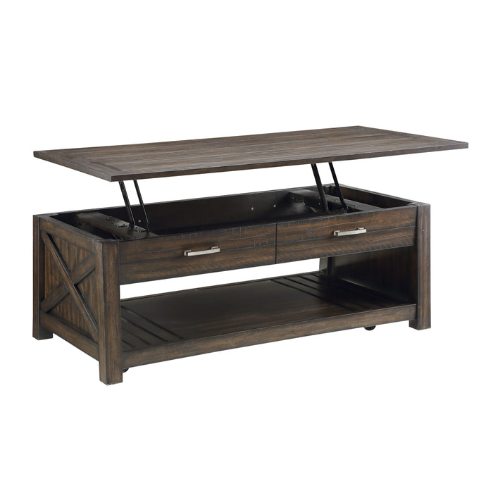 Traine Distressed Dark Brown Lift Top Cocktail Table