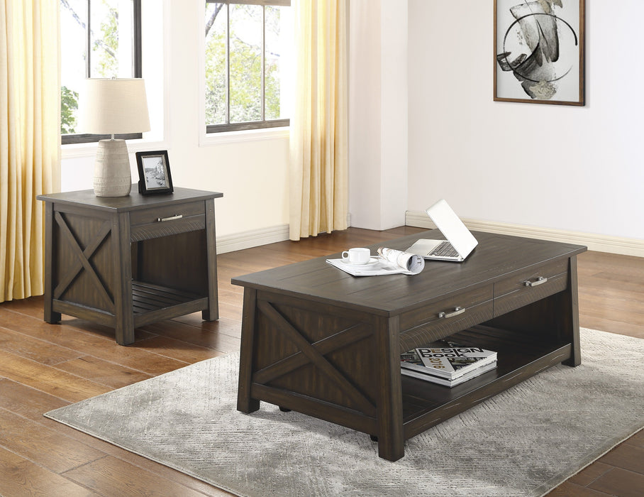 Traine Distressed Dark Brown Lift Top Cocktail Table