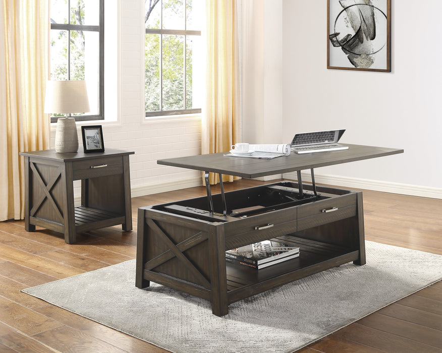 Traine Distressed Dark Brown Lift Top Cocktail Table