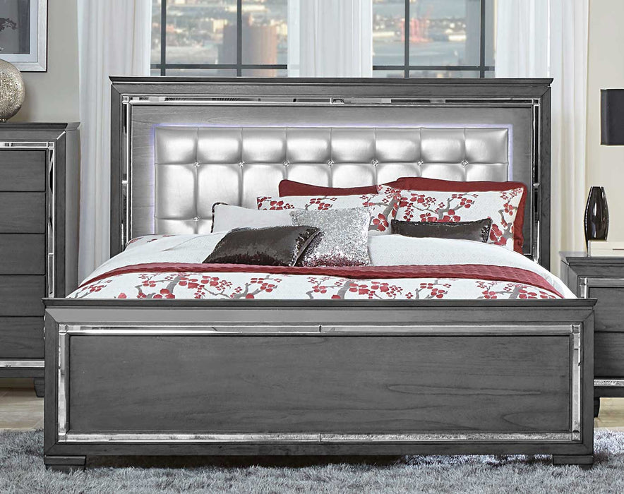 Allura Gray Queen LED Upholstered Panel Bed