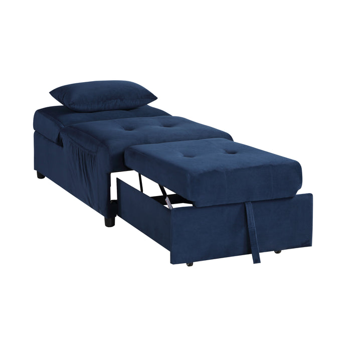 Garrell Blue Velvet Lift Top Storage Bench with Pull-out Bed