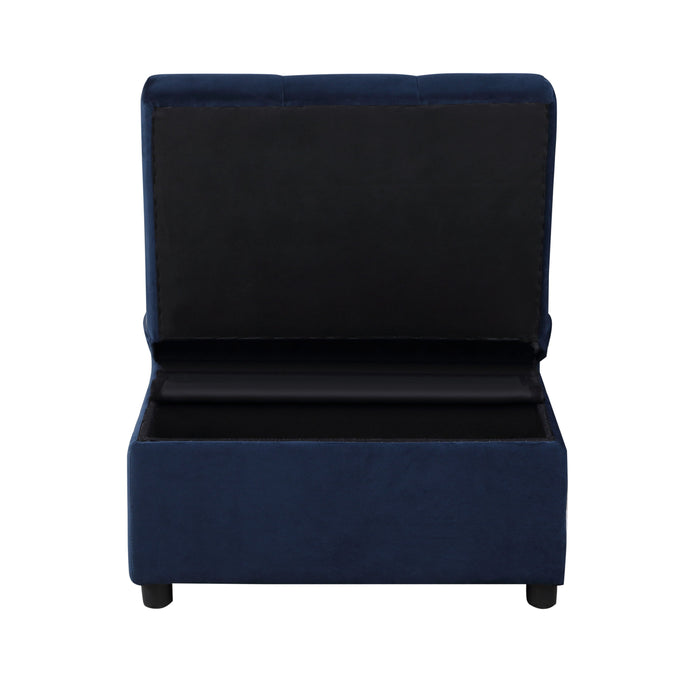 Garrell Blue Velvet Lift Top Storage Bench with Pull-out Bed