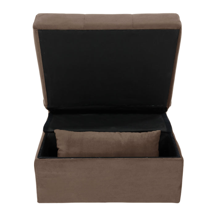 Garrell Brown Velvet Lift Top Storage Bench with Pull-out Bed