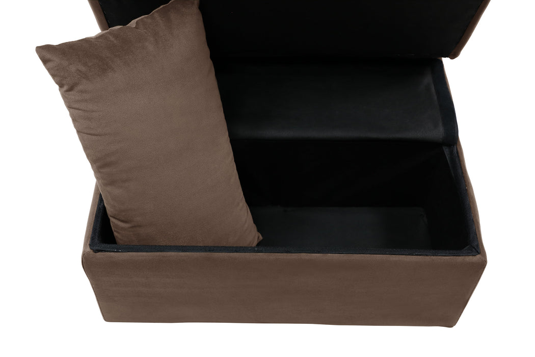 Garrell Brown Velvet Lift Top Storage Bench with Pull-out Bed