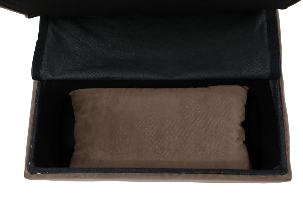 Garrell Brown Velvet Lift Top Storage Bench with Pull-out Bed