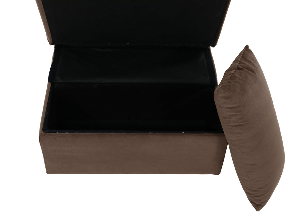 Garrell Brown Velvet Lift Top Storage Bench with Pull-out Bed