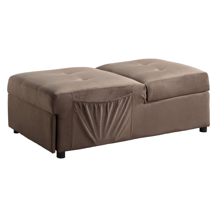 Garrell Brown Velvet Lift Top Storage Bench with Pull-out Bed