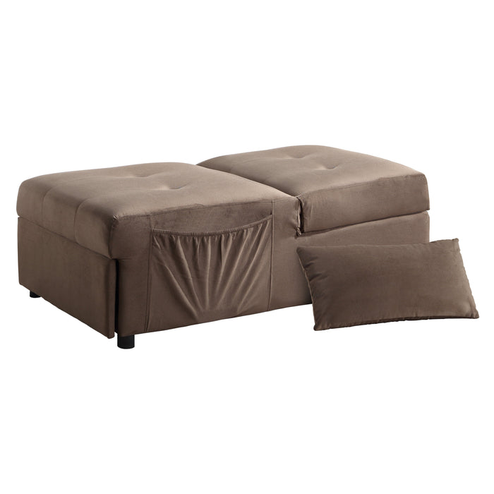 Garrell Brown Velvet Lift Top Storage Bench with Pull-out Bed