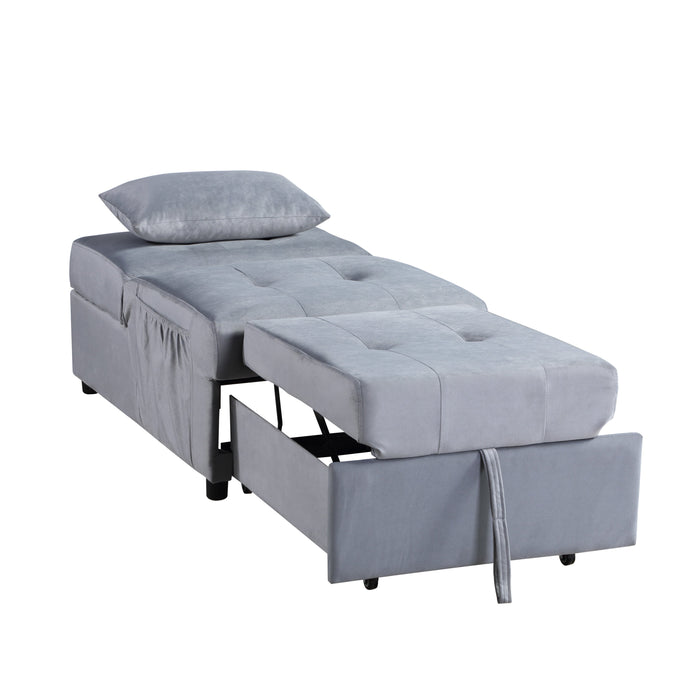 Garrell Gray Velvet Lift Top Storage Bench with Pull-out Bed