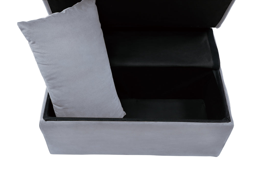 Garrell Gray Velvet Lift Top Storage Bench with Pull-out Bed