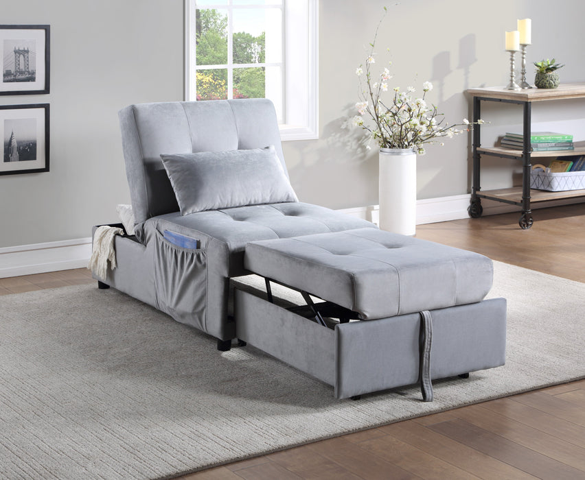 Garrell Gray Velvet Lift Top Storage Bench with Pull-out Bed