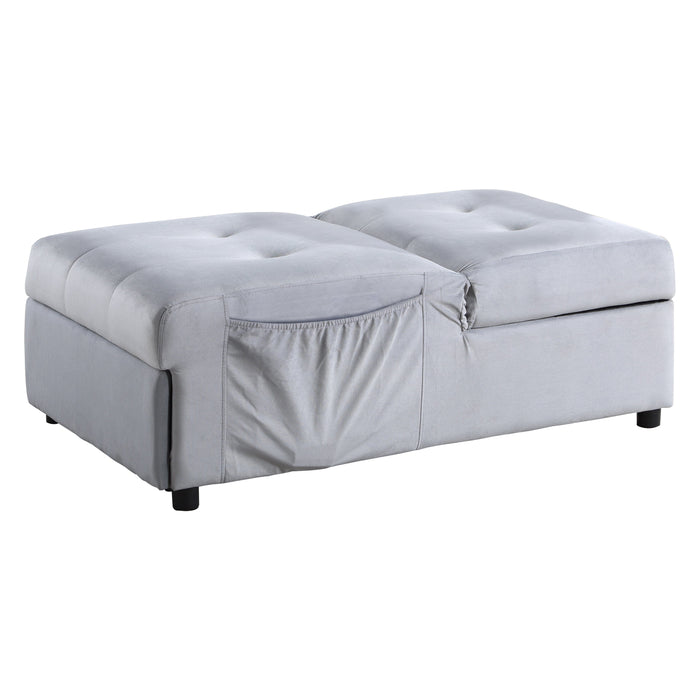 Garrell Gray Velvet Lift Top Storage Bench with Pull-out Bed