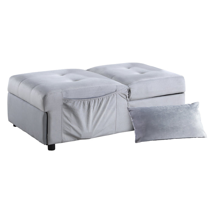 Garrell Gray Velvet Lift Top Storage Bench with Pull-out Bed