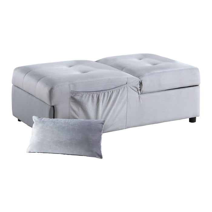 Garrell Gray Velvet Lift Top Storage Bench with Pull-out Bed