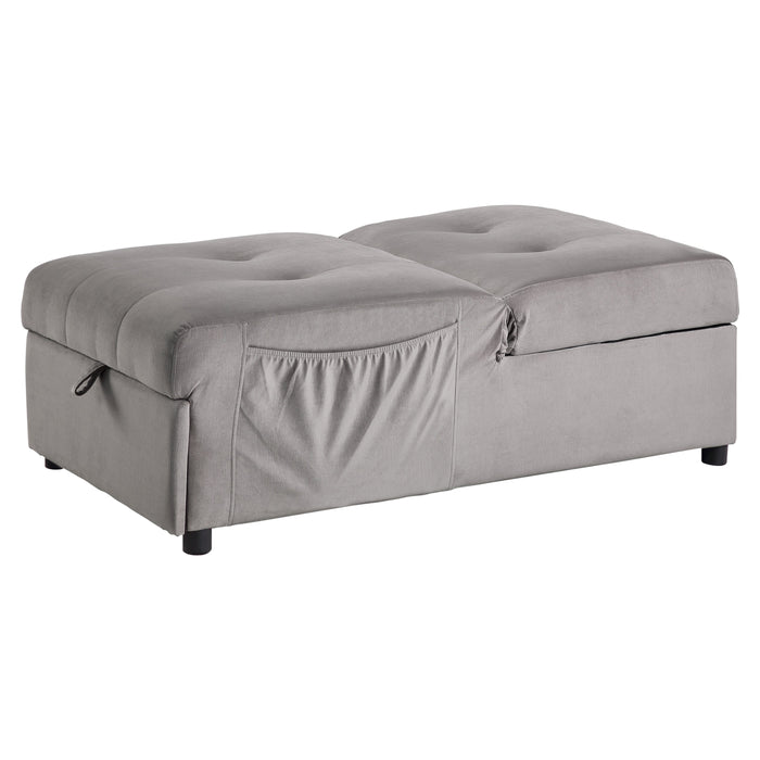 Garrell Brownish Gray Velvet Lift Top Storage Bench with Pull-out Bed