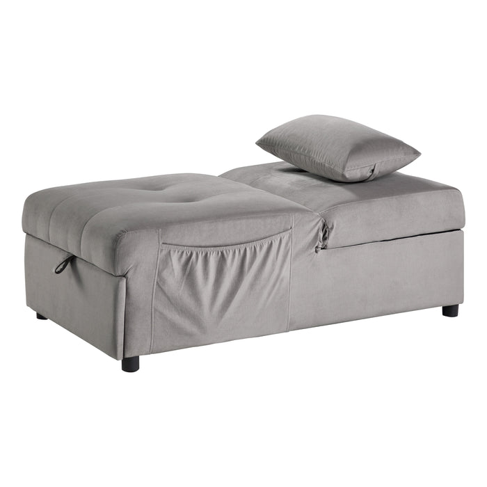 Garrell Brownish Gray Velvet Lift Top Storage Bench with Pull-out Bed