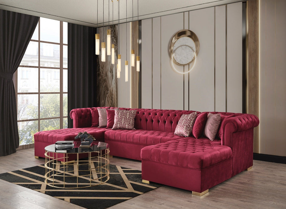 Lauren Maroon Velvet Double Chaise Sectional