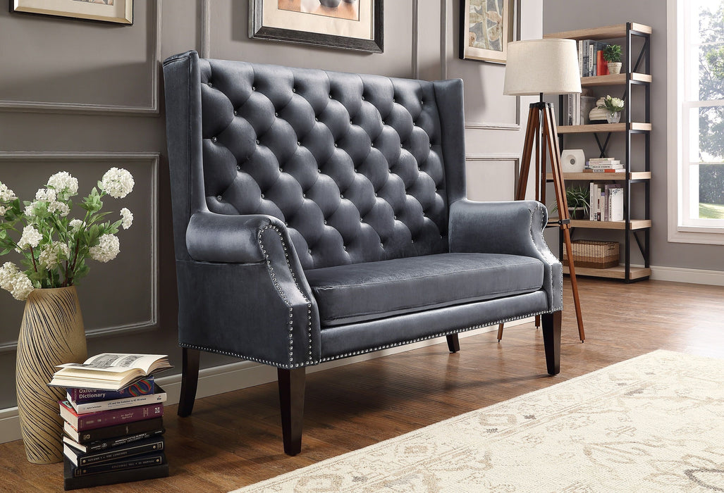 Odina Velvet Gray High Back Loveseat