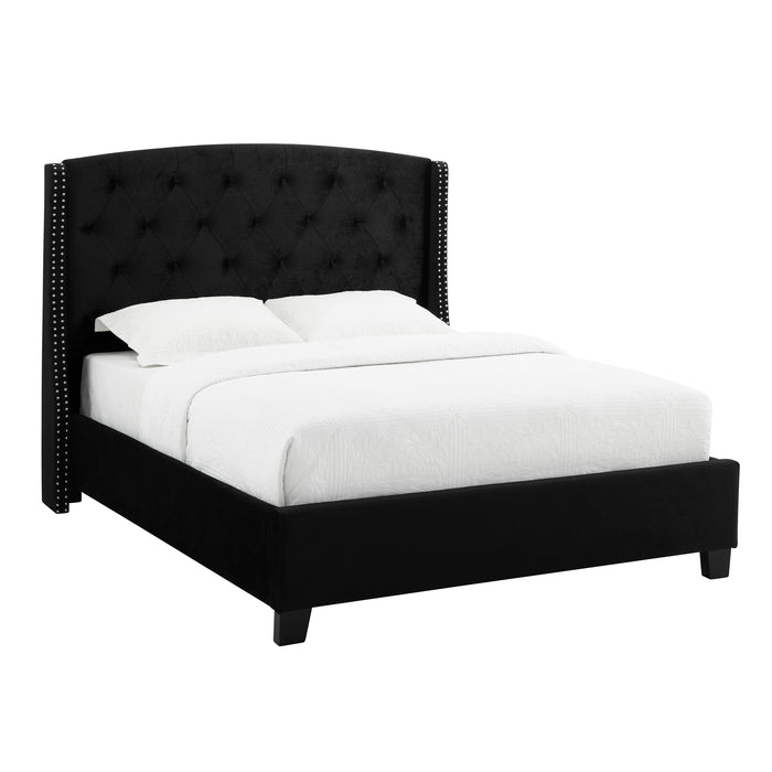 Eva Black Velvet King Upholstered Bed