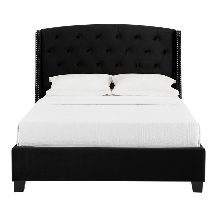 Eva Black Velvet Queen Upholstered Bed