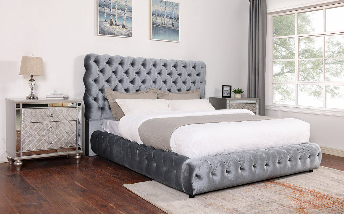 Flory Gray Queen Upholstered Platform Bed