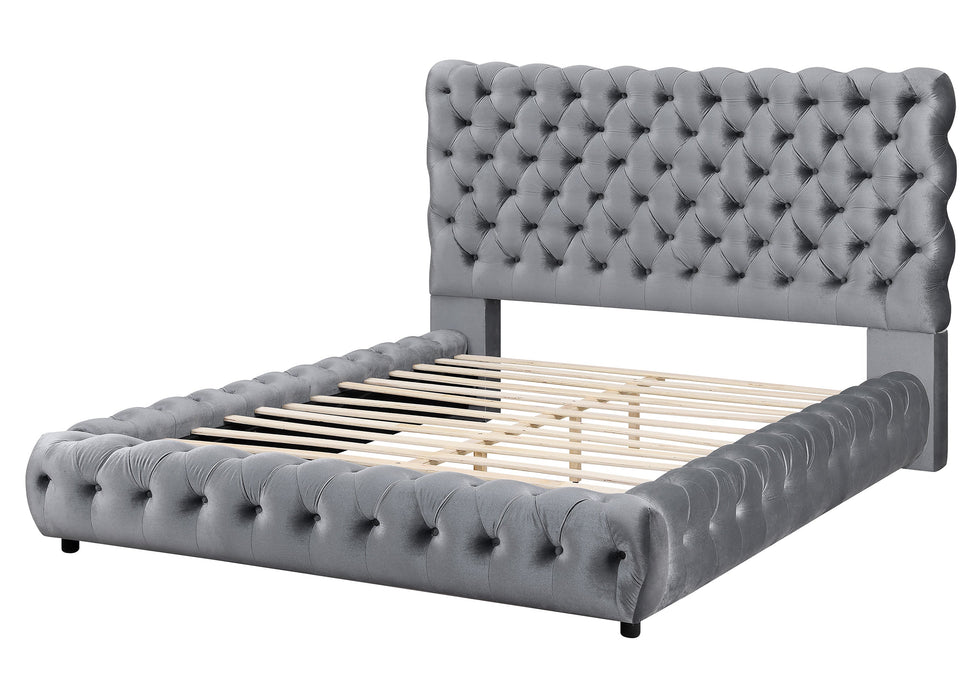 Flory Gray Queen Upholstered Platform Bed