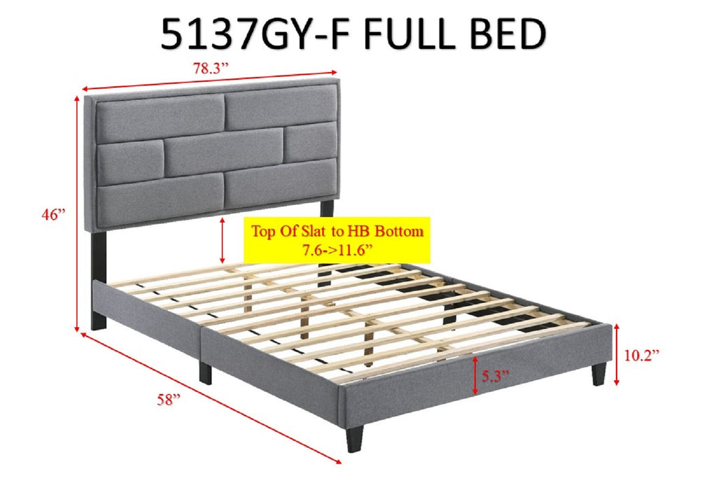 Flannery Gray Full Upholstered Platform Bed