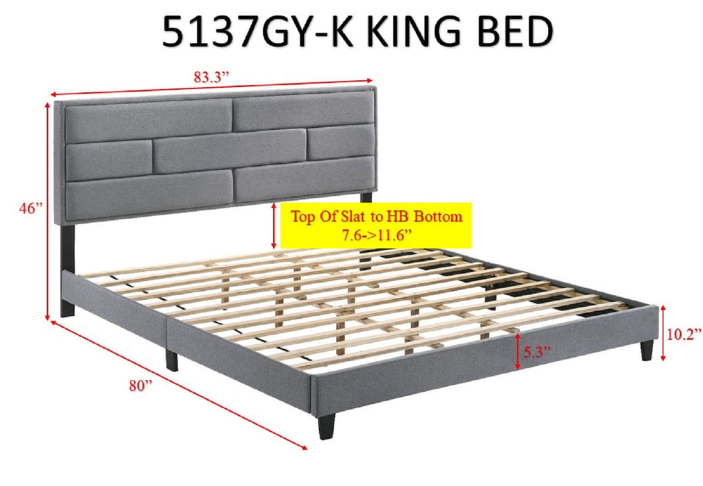 Flannery Gray King Upholstered Platform Bed