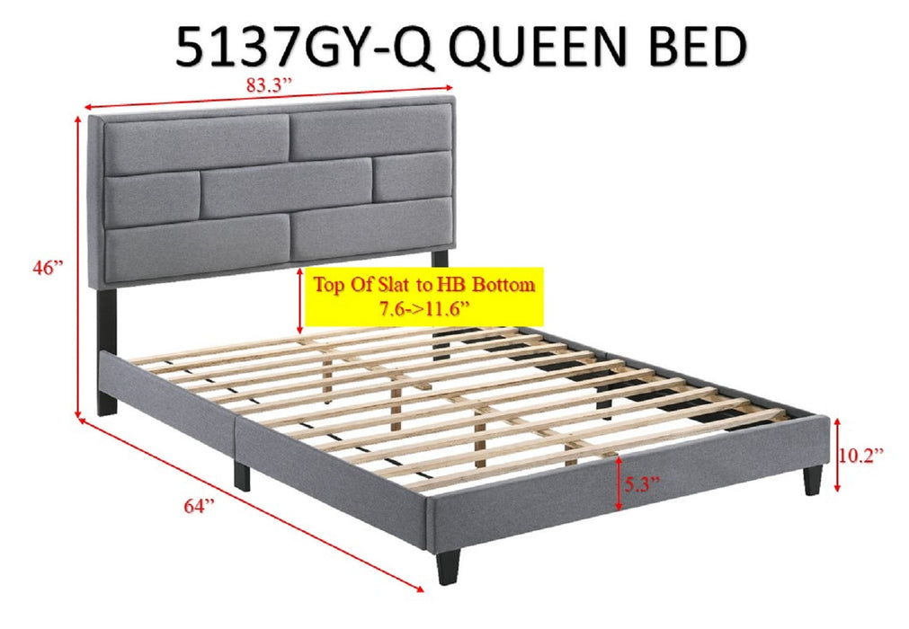 Flannery Gray Queen Upholstered Platform Bed