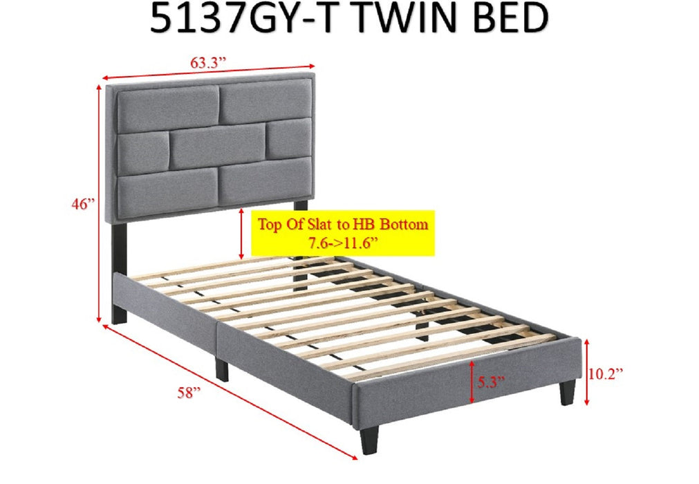 Flannery Gray Twin Upholstered Platform Bed