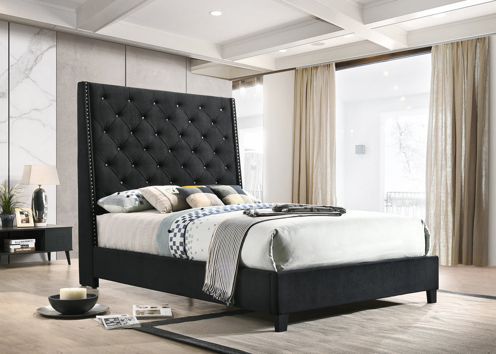 Chantilly Black Velvet King Upholstered Bed