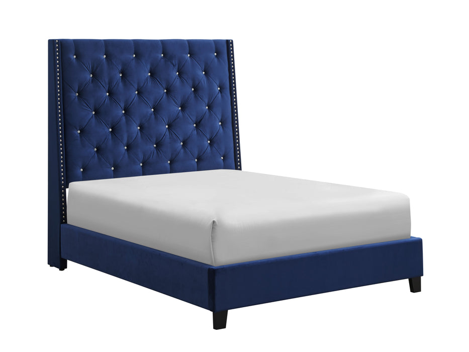 Chantilly Royal Blue Velvet Queen Upholstered Bed