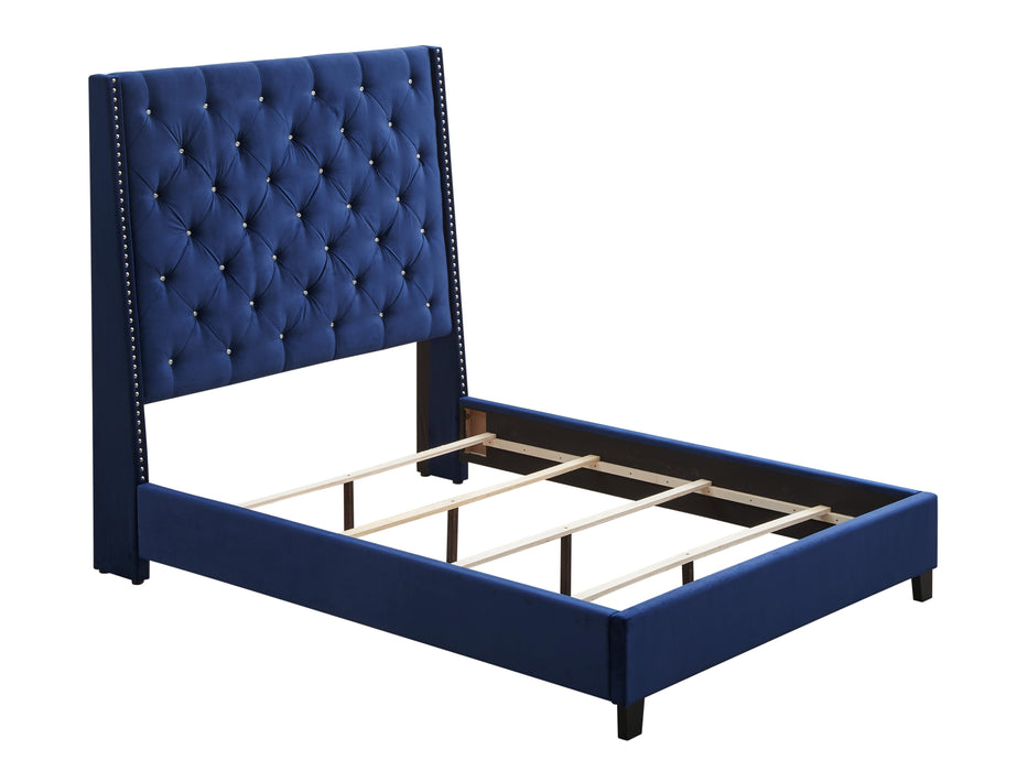 Chantilly Royal Blue Velvet Queen Upholstered Bed