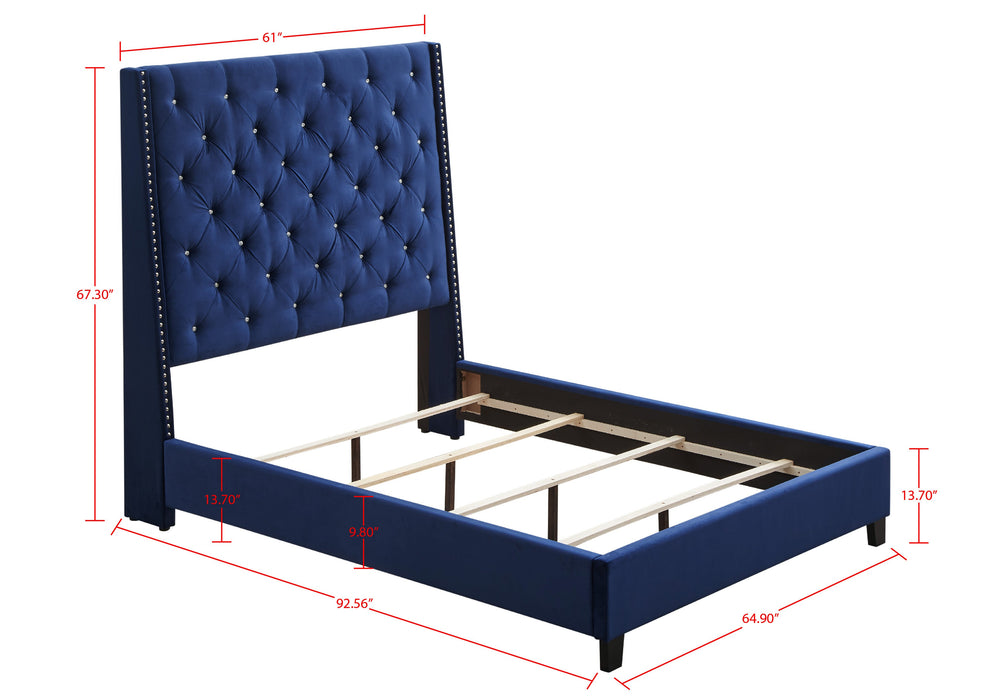 Chantilly Royal Blue Velvet Queen Upholstered Bed