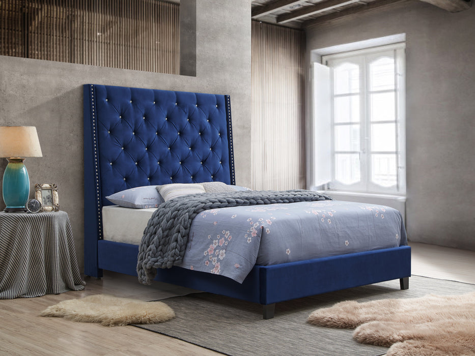 Chantilly Royal Blue Velvet King Upholstered Bed