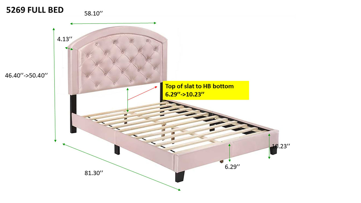 Gaby Pink Full Upholstered Platform Bed