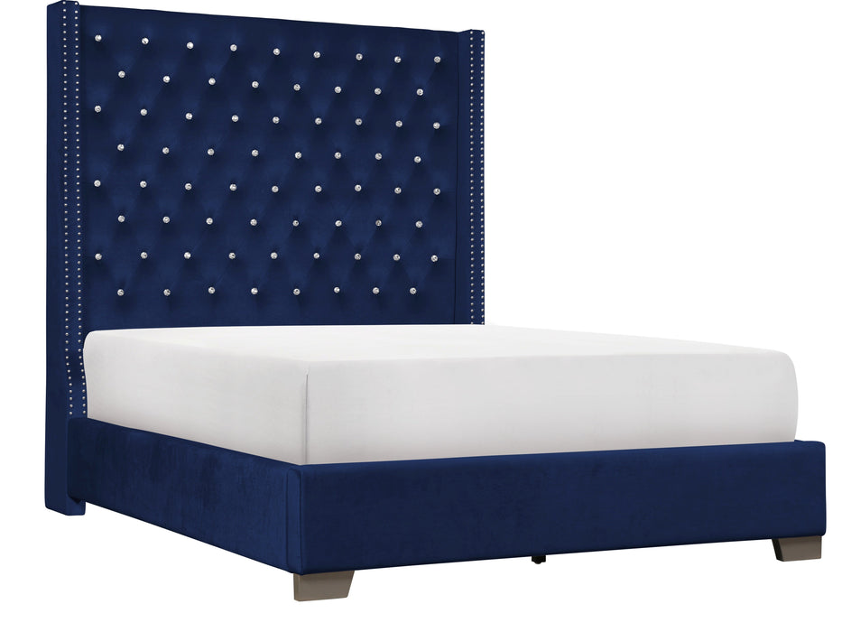 Franco Blue Velvet Queen Upholstered Bed