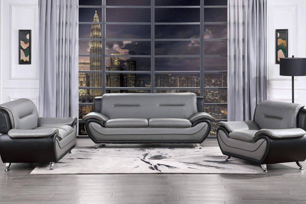 Matteo Gray/Black Faux Leather Living Room Set