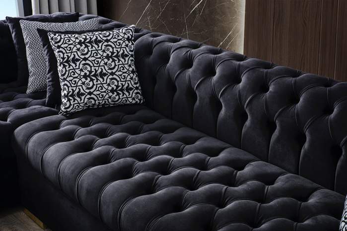 Lauren Black Velvet Double Chaise Sectional