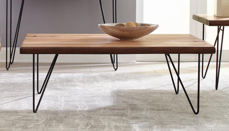 Coffee Table With Hairpin Legs Natural Honey And Gunmetal