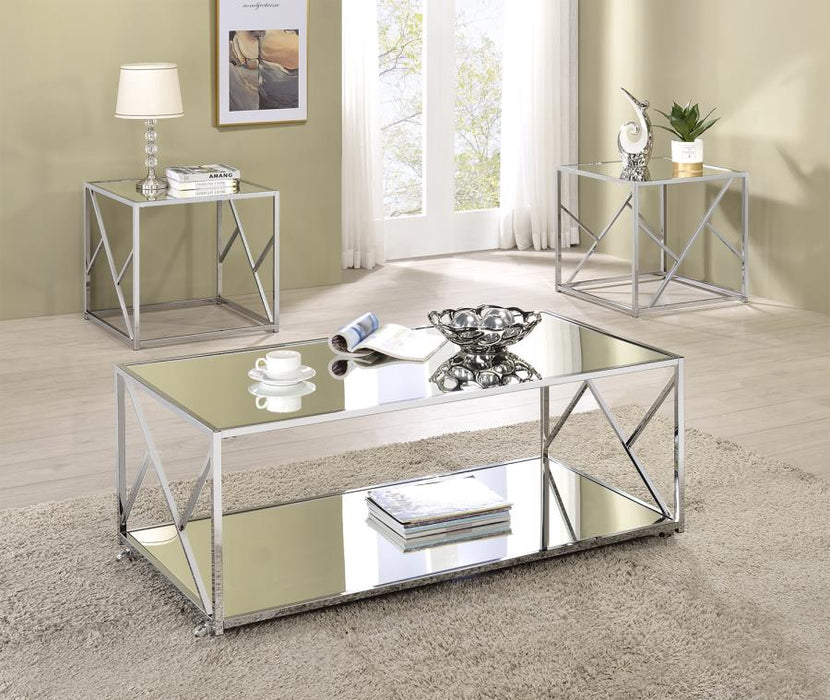 3-Piece Occasional Table Set Clear Mirror And Chrome