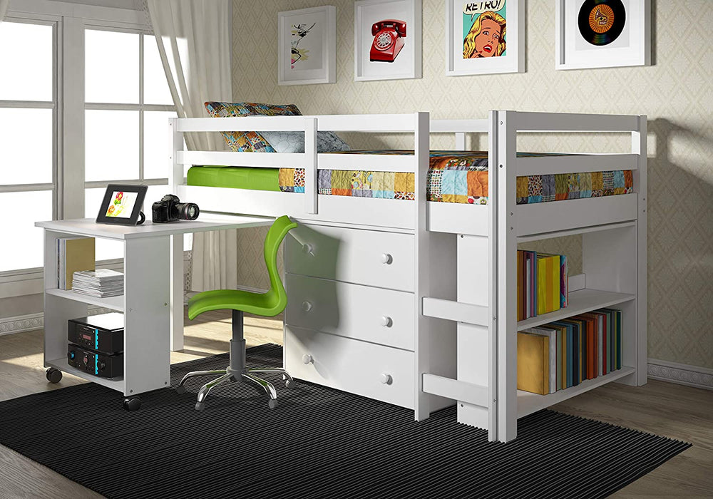 Nora White Loft Bed with Storage