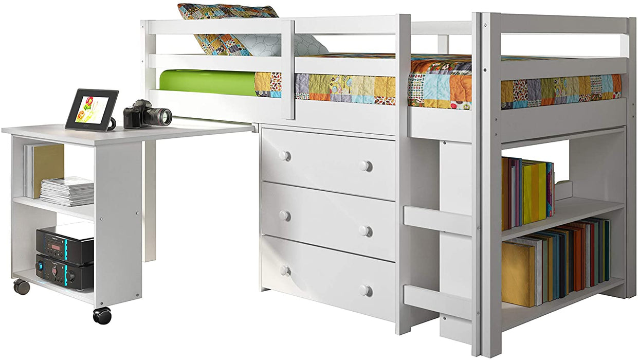 Nora White Loft Bed with Storage