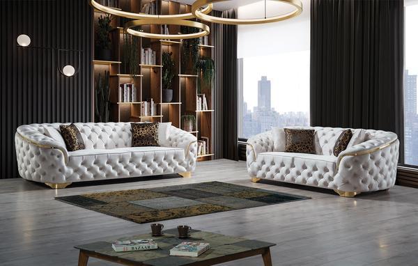 Lupino Ivory Velvet Living Room Set - Win Win Furniture