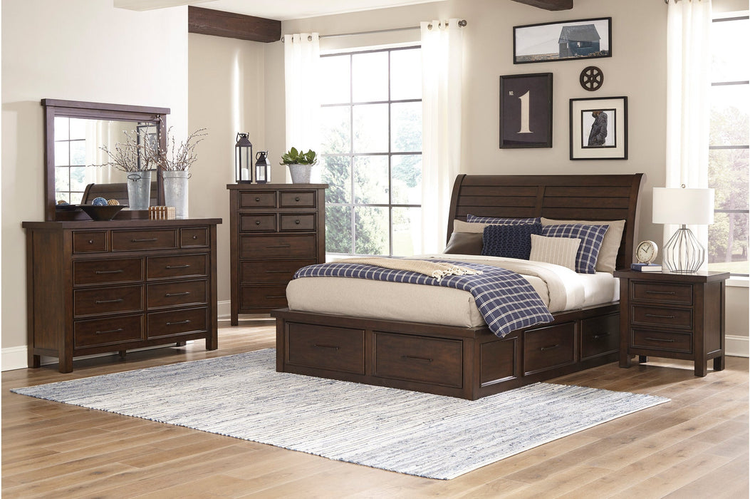 Logandale Brown Queen Sleigh Storage Platform Bed